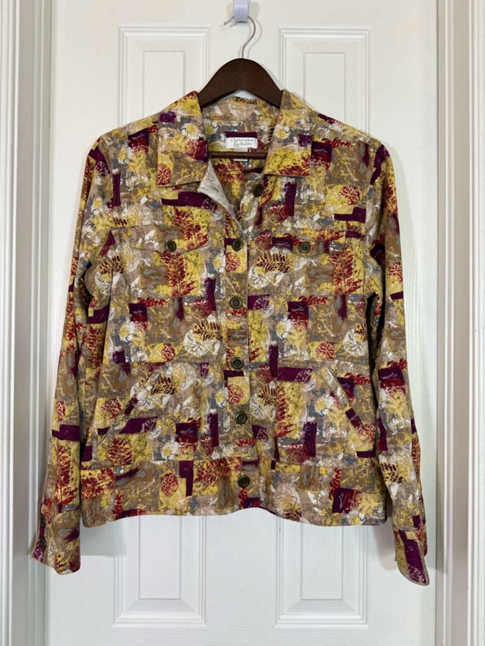 Christopher & Banks Multicolor Abstract Button-Front Jacket Size L
